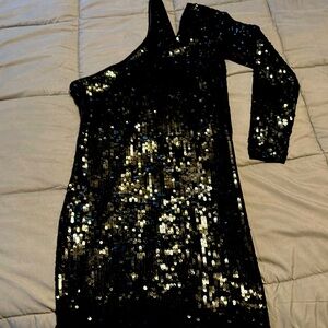 Black sequin one sleeve dress